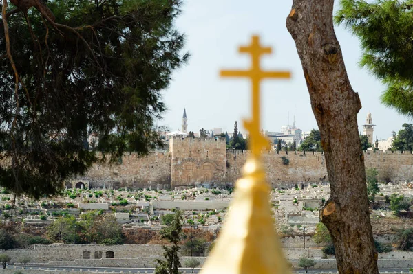 Blick Auf Die Altstadt Von Jerusalem Vordergrund Steht Das Russisch — Stockfoto