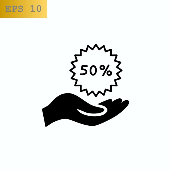 Mano celebración 50 por ciento icono — Vector de stock