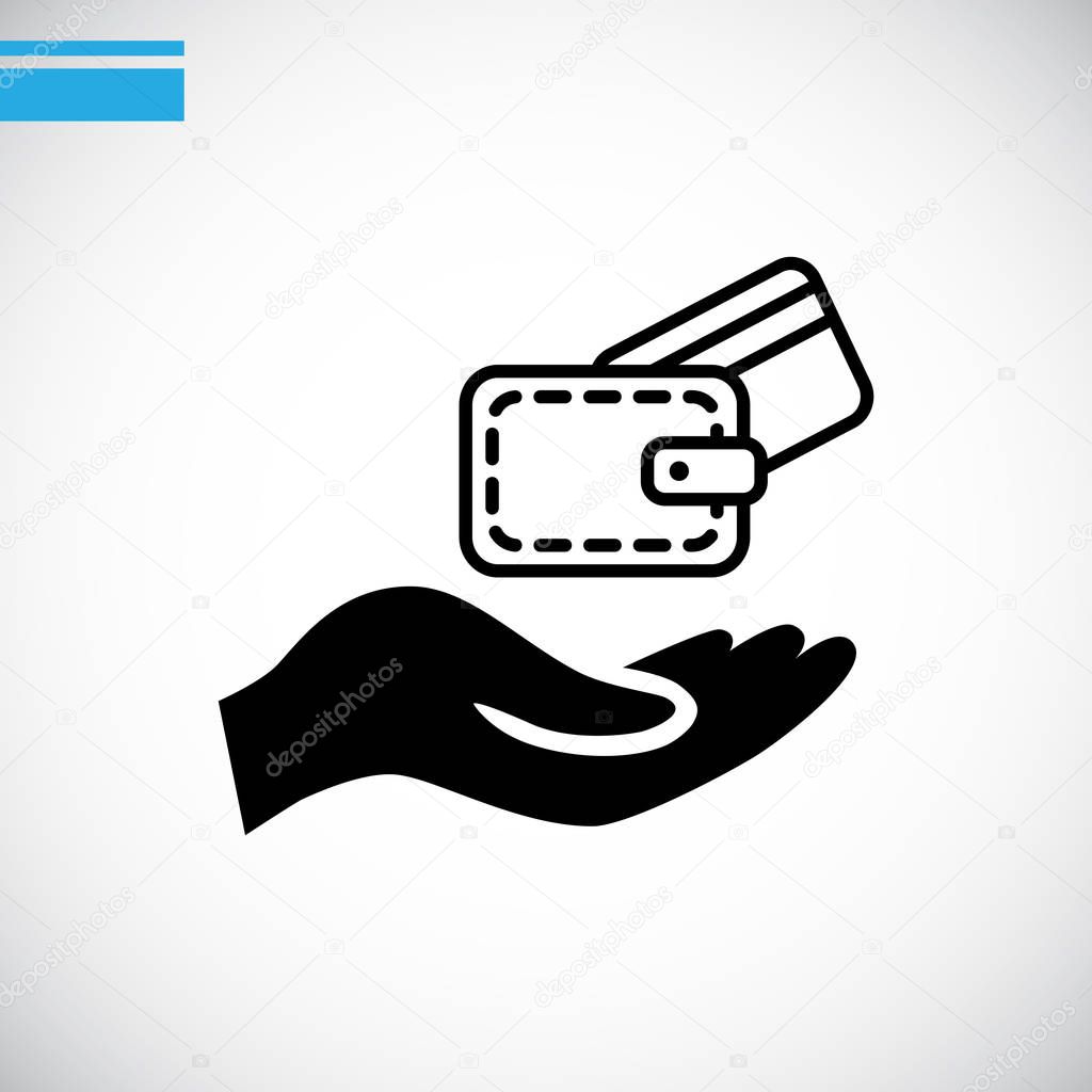 Wallet  in the  hand flat icon 