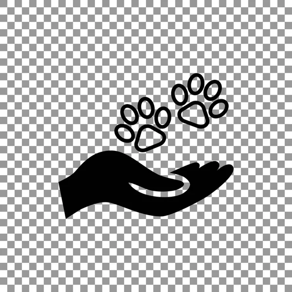 Mão com ícone de patas de animais — Vetor de Stock