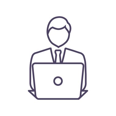 dizüstü bilgisayar simgesi olan işadamı