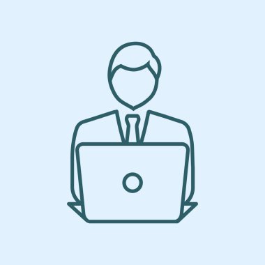 dizüstü bilgisayar simgesi olan işadamı