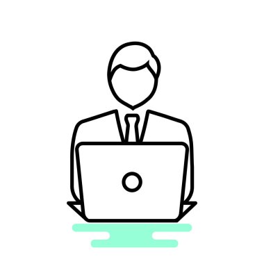 dizüstü bilgisayar simgesi olan işadamı