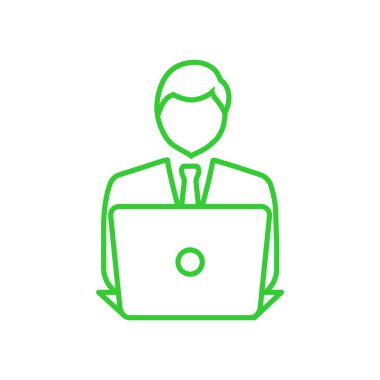 dizüstü bilgisayar simgesi olan işadamı