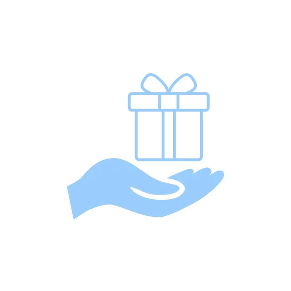 Mano Con Caja Regalo Icono Plano Vector Ilustración — Vector de stock