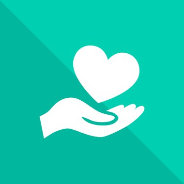 Kalp ikonu olan el, vektör illüstrasyonu 