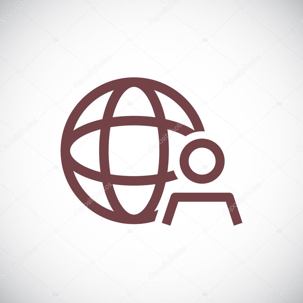 Person and earth globe icon on white background