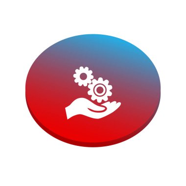 Gears'ı kırmızı ve mavi arka plan üzerinde insan eliyle.