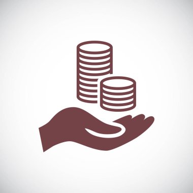 Bozuk para simgesi ile el, vektör illüstrasyonu 