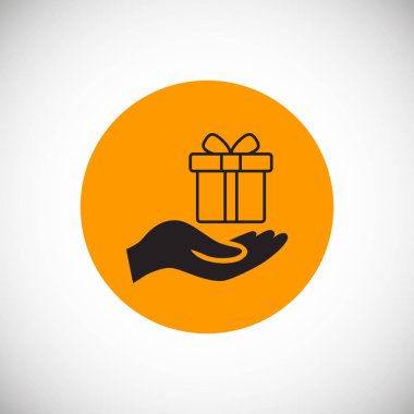 Beyaz arka planda turuncu daire hediye kutusunda ile insan asmak