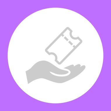 Bilet Menekşe arka plan üzerinde beyaz daire içinde insan eliyle