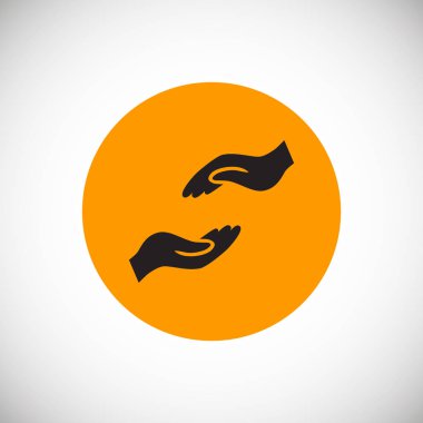 Beyaz arka planda turuncu daire içinde insan elinin işaret