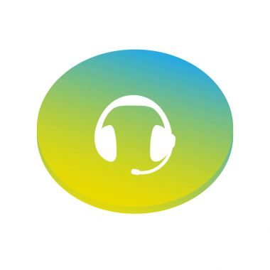 Beyaz arka planda sarı ve mavi daire içinde kulaklık mikrofon ile kayıt