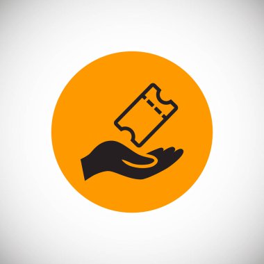 Beyaz arka planda turuncu daire bilet insan eliyle