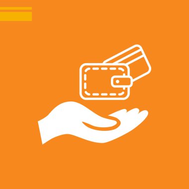 M-cüzdan ve kredi kartı turuncu zemin üzerine insan eliyle