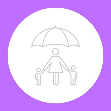 Menekşe arka plan üzerinde beyaz daire şemsiyesi altında çocuk anne