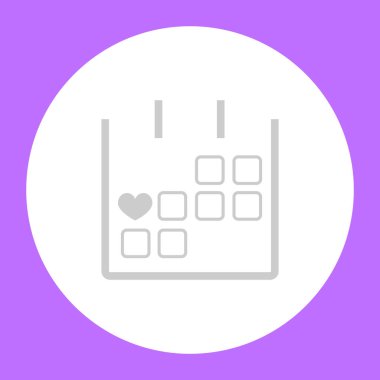 Kalp ile takvim Menekşe arka plan üzerinde beyaz daire oturum açmak