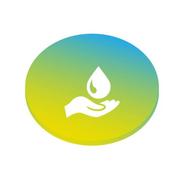 Beyaz arka planda sarı ve mavi daire damla ile insan eli