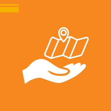 Harita ve hedef insan eliyle işaret turuncu zemin üzerine