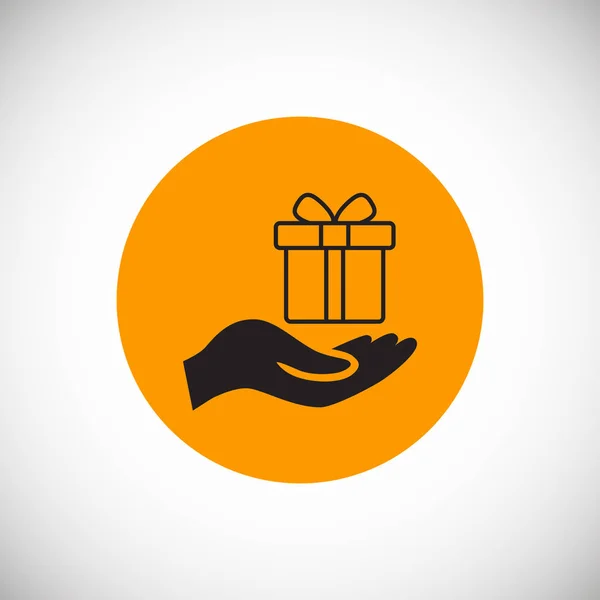 Suspension Humaine Avec Boîte Cadeau Cercle Orange Sur Fond Blanc — Image vectorielle