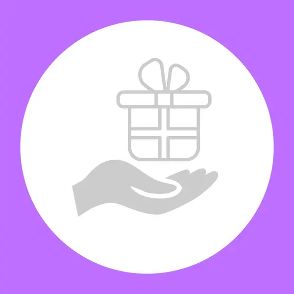 Человеческая Рука Подарочной Коробкой Белом Круге Фиолетовом Фоне — стоковый вектор