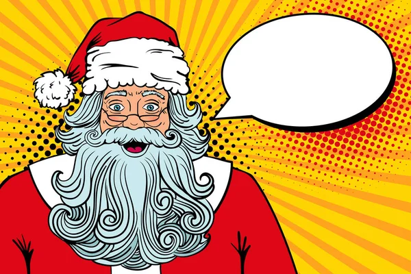 Вау, поп-арт Санта Клаус в красном костюме с удивленным лицом и открытым ртом. Векторная иллюстрация в стиле ретро-поп-арт. Рождественская вечеринка . — стоковый вектор