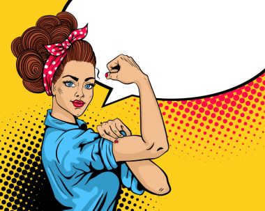 We Can Do It poster. Pop art sexy strong girl. Classical american symbol of female power,. clipart
