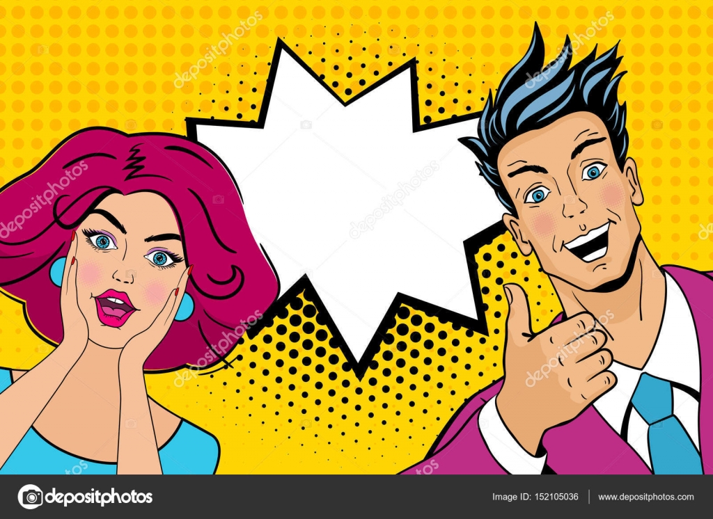 Wow couple. Attractive surprised man and woman in pop art comic retro style wuth open mouths. Vector cartoon illusrtation. Stock Vector Image by © #152105036 Wow couple. Attractive surprised man and woman in pop art comic retro style wuth open mouths. Vector cartoon illusrtation. Stock Vector Image by © #152105036