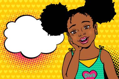 Vay pop sanat çocuklar yüz. Mutlu küçük Afrikalı-Amerikalı g şaşırttı