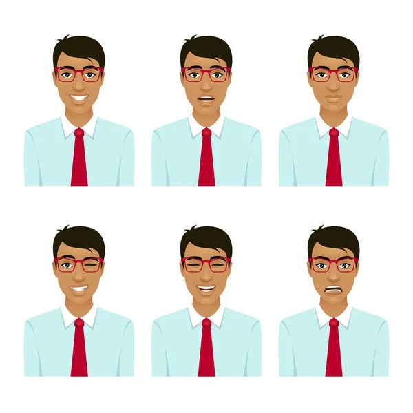 Üzletember arc érzelmek. Különböző férfi avatar kifejezések megadása A fehér hátterű Vector rajzfilmfigura. — Stock Vector