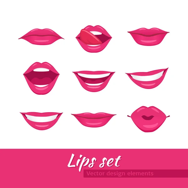 Labios de mujer. Boca con beso, sonrisa, lengua. Vector illustr — Vector de stock