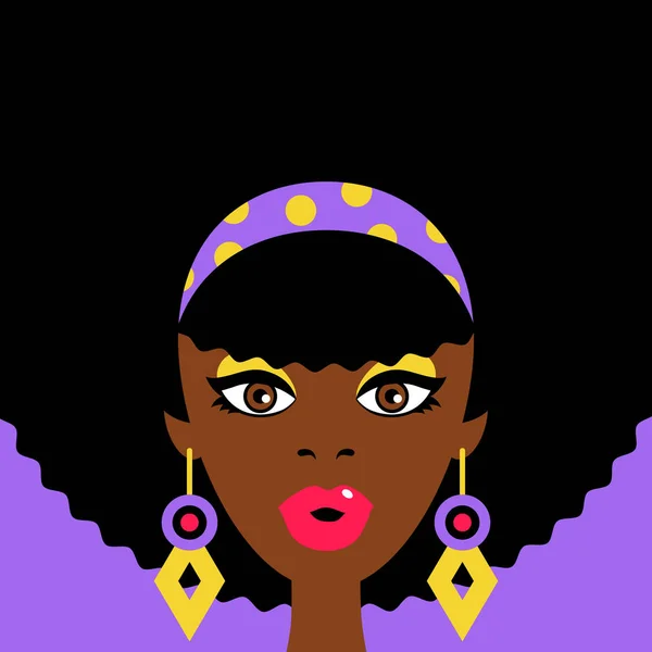 Sexy verrast afro meisje met open mond en grote oorbellen. Plat kleurrijke vectorillustratie in retro komische stijl. — Stockvector