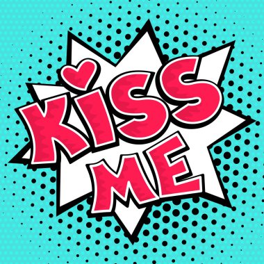 Yazı nokta özgeçmişlerine öp. Vektör çizim komik retro pop sanat tarzı.