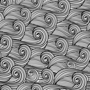 Soyut siyah beyaz dalgalar. Elle çizilmiş seamless modeli. Vektör çizim. 