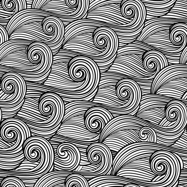 Abstrakte Schwarz-Weiß-Wellen. handgezeichnetes nahtloses Muster. Vektorillustration. — Stockvektor