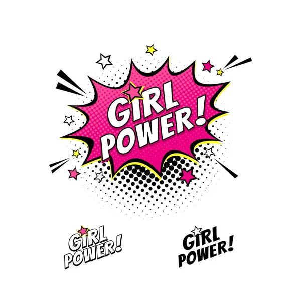 Comic speech bubble with emotional text Girl Power and stars. Vector bright dynamic cartoon illustration isolated on white background. — Stock Vector