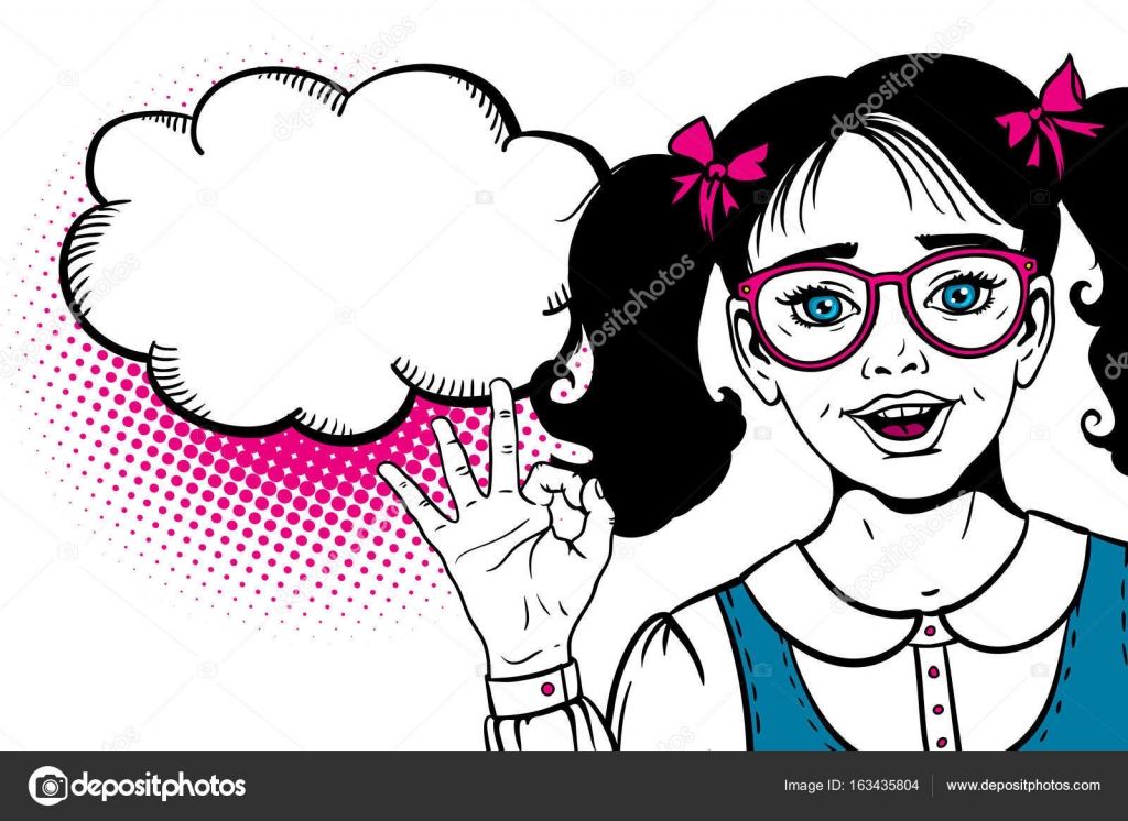 Wow face. Cute surprised school girl in glasses with open mouth shows ok sign and empty Wow face. Cute surprised school girl in glasses with open mouth shows ok sign and empty