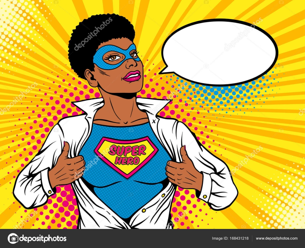 Female superhero. Young sexy afro american woman in mask with short  hairstyle dressed in white jacket