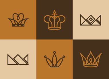 En az satır taç simge vektör kümesi. Logolar grafik tasarım öğeleri kümesi. Vektör düz çizim.