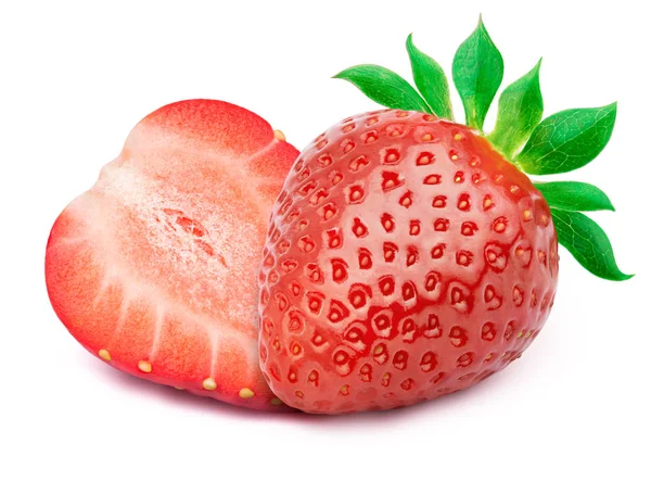 Erdbeeren mit Blättern isoliert auf weiß — Stockfoto