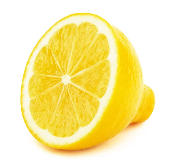 Hälfte der Zitronenfruchtscheibe isoliert auf weiß — Stockfoto