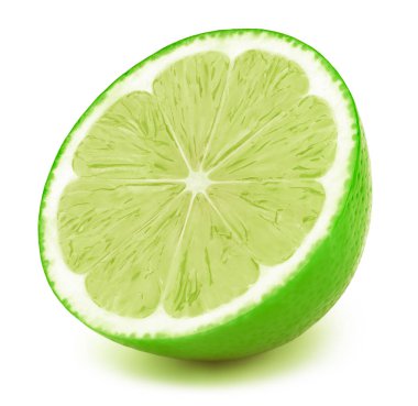Beyaz izole limon meyve dilimi yarısı