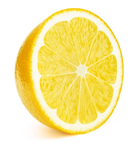 Половина шматочка лимонних фруктів ізольовані на білому — стокове фото