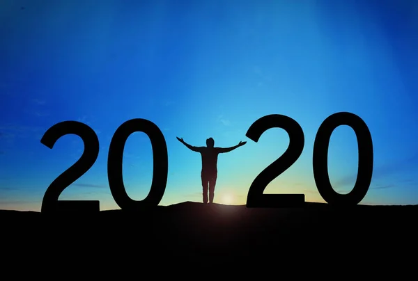 Happy new year Silhouette sunset background — Stock Photo, Image