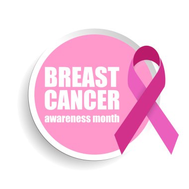 Meme Kanseri Bilinçlendirme pembe geometrik şerit ve beyaz arka plan yuvarlak.