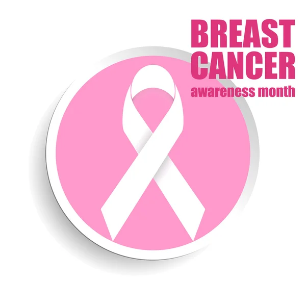 Ruban géométrique rose sensibilisation au cancer du sein et fond rond blanc . — Image vectorielle
