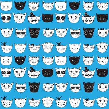 doodle cats ile Seamless Modeli.