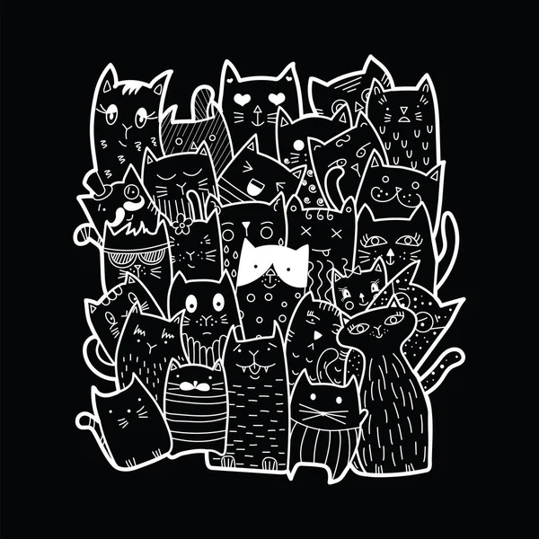 Schattige katten, doodle stijl. — Stockvector