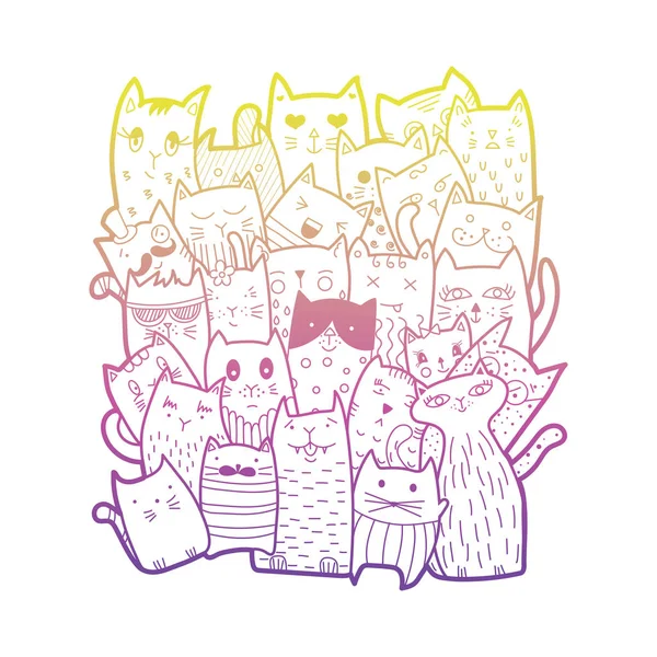 Χαριτωμένα γάτες, doodle στυλ. — Διανυσματικό Αρχείο
