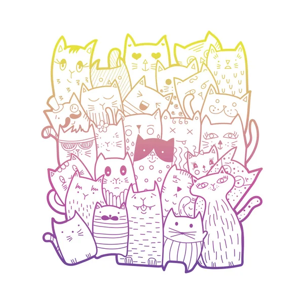 Gatos bonitos, estilo doodle . —  Vetores de Stock